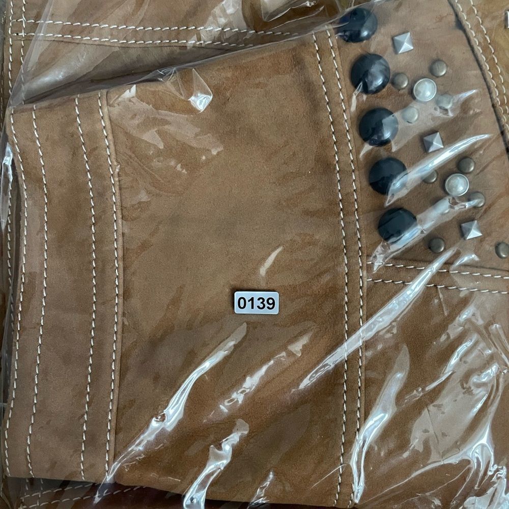 Coach Lamb Suede High Waisted Western Studded Mini Skirt Brown Tan Size 2 NWOT - Picture 9 of 9